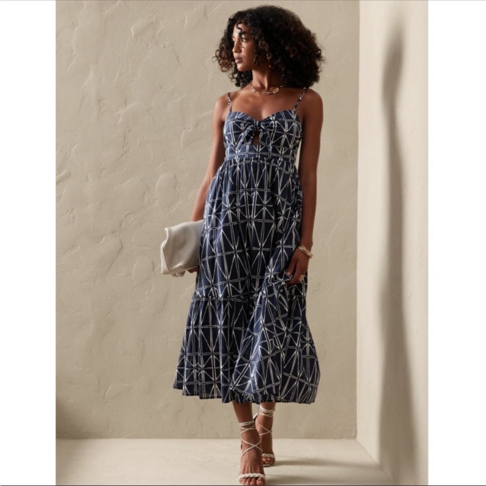 Banana Republic navy tie front maxi dress- size S NWT